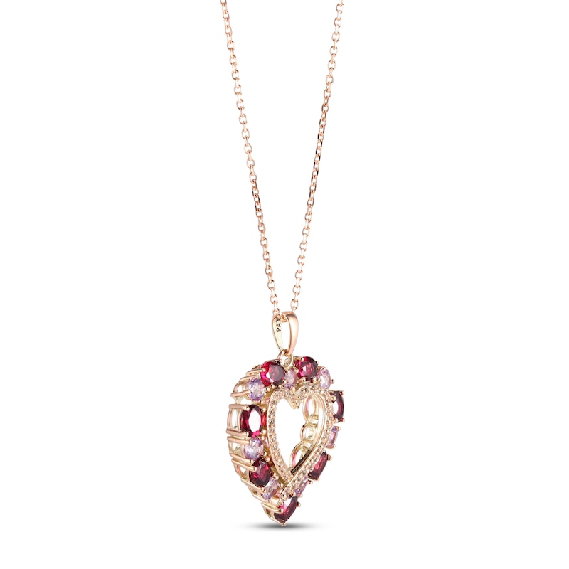 Main Image 2 of Garnet, Light Amethyst & White Topaz Heart Necklace 10K Rose Gold 18&quot;