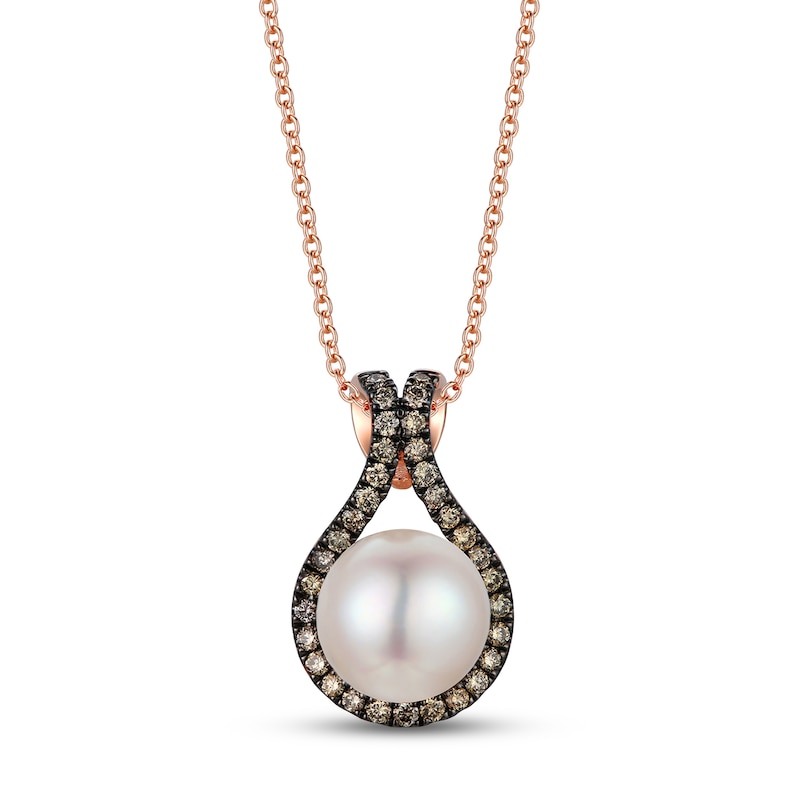 Le Vian Cultured Pearl Necklace 1/4 ct tw Diamonds 14K Strawberry Gold 18"