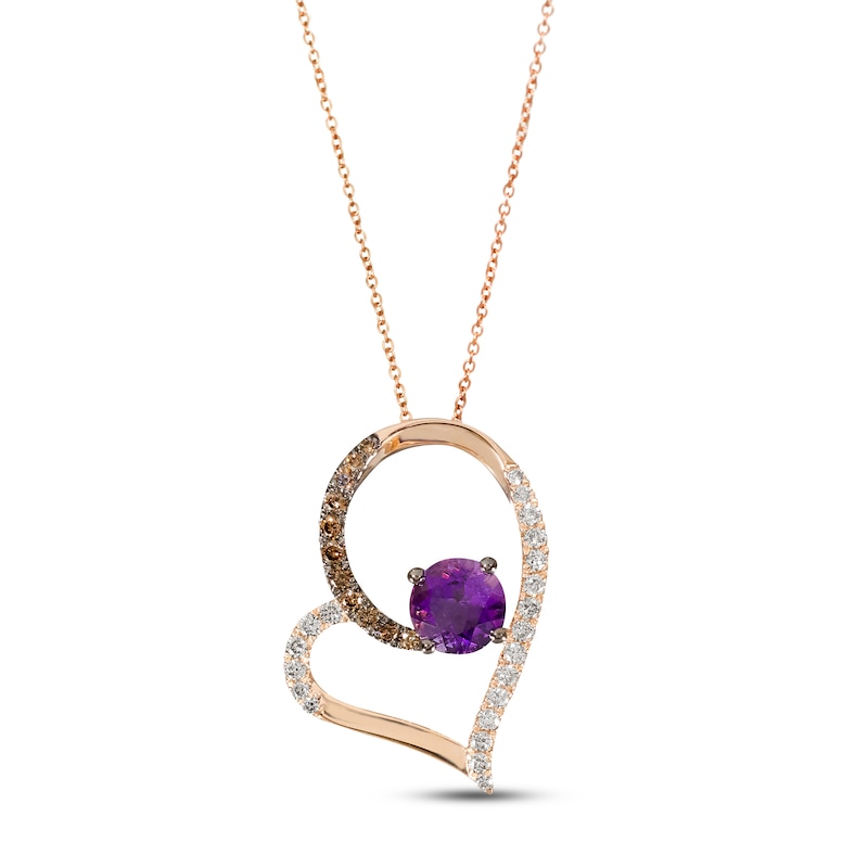 Le Vian Amethyst Heart Necklace 1/2 ct tw Diamonds 14K Strawberry Gold 18"