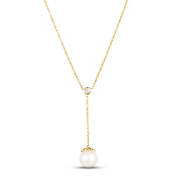 Le Vian Cultured Pearl Drop Necklace 1/15 ct tw Diamonds 14K Honey Gold 19&quot;