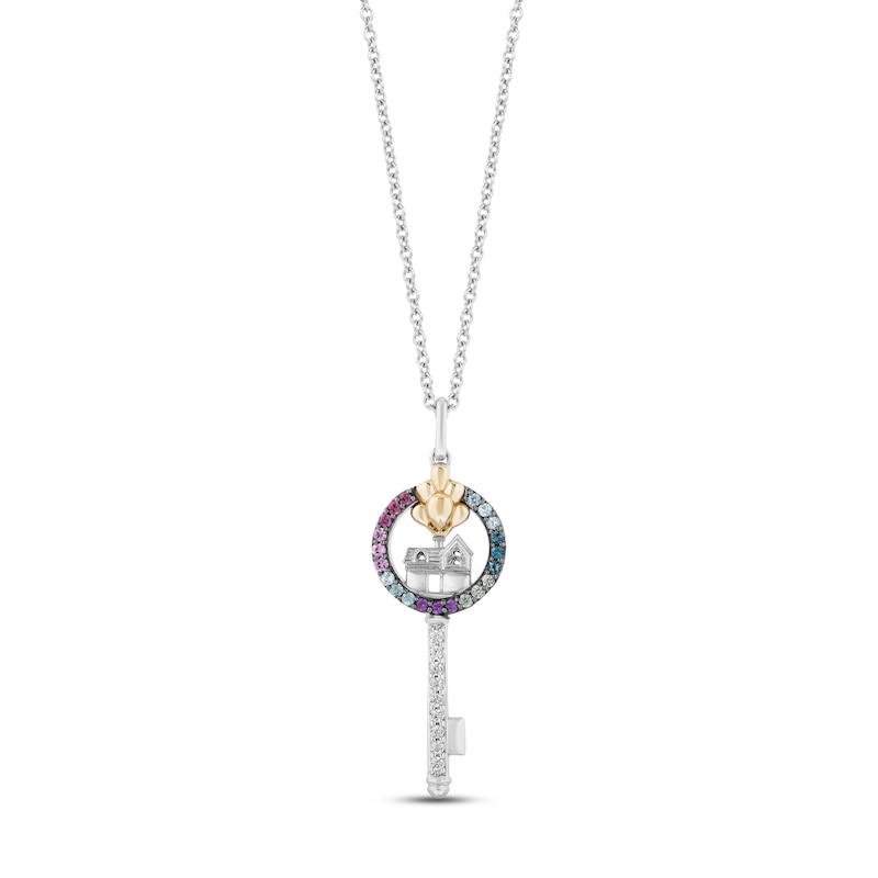 Disney Treasures Up Multi-Gemstone & Diamond Key Necklace 1/10 ct tw Sterling Silver & 10K Yellow Gold 19"