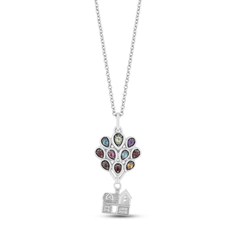 Disney Treasures Up Multi-Gemstone & Diamond Necklace Sterling Silver 17"