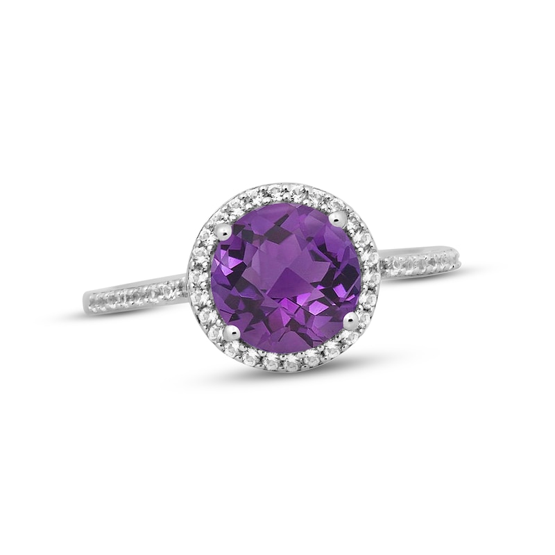 Amethyst & White Lab-Created Sapphire Halo Ring Sterling Silver