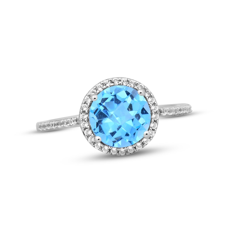 Swiss Blue Topaz & White Lab-Created Sapphire Halo Ring Sterling Silver