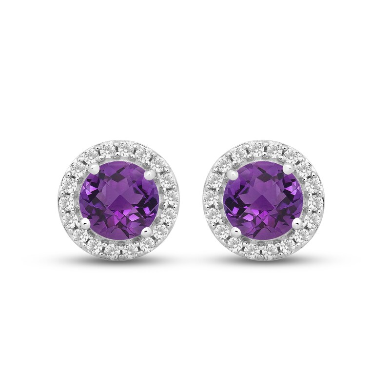 Amethyst & White Lab-Created Sapphire Halo Stud Earrings Sterling Silver
