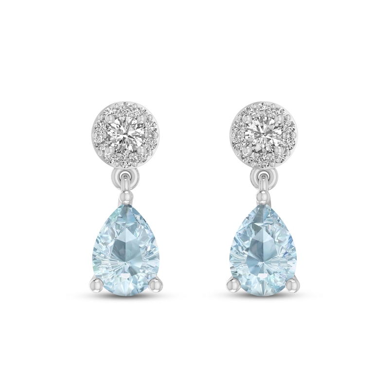 Aquamarine & White Lab-Created Sapphire Earrings Sterling Silver