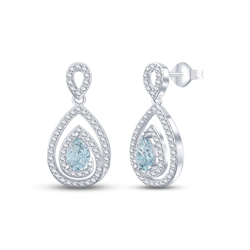 Aquamarine & White Lab-Created Sapphire Dangle Earrings Sterling Silver