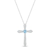 Thumbnail Image 1 of Blue Topaz & White Lab-Created Sapphire Bezel Cross Necklace Sterling Silver 18&quot;