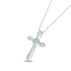 Thumbnail Image 2 of Blue Topaz & White Lab-Created Sapphire Bezel Cross Necklace Sterling Silver 18&quot;