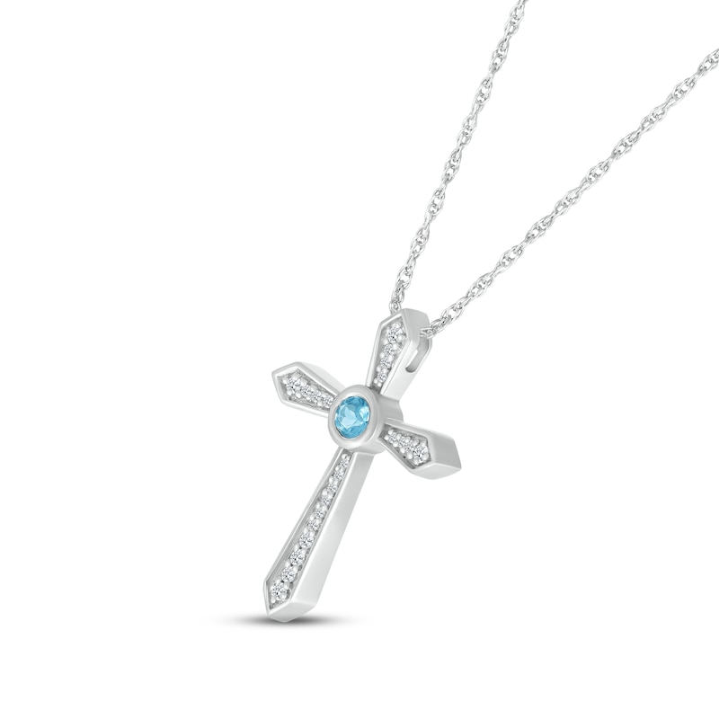 Main Image 2 of Blue Topaz & White Lab-Created Sapphire Bezel Cross Necklace Sterling Silver 18&quot;