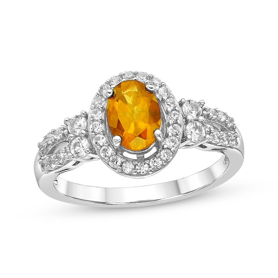 Oval-Cut Citrine & White Lab-Created Sapphire Halo Ring Sterling Silver