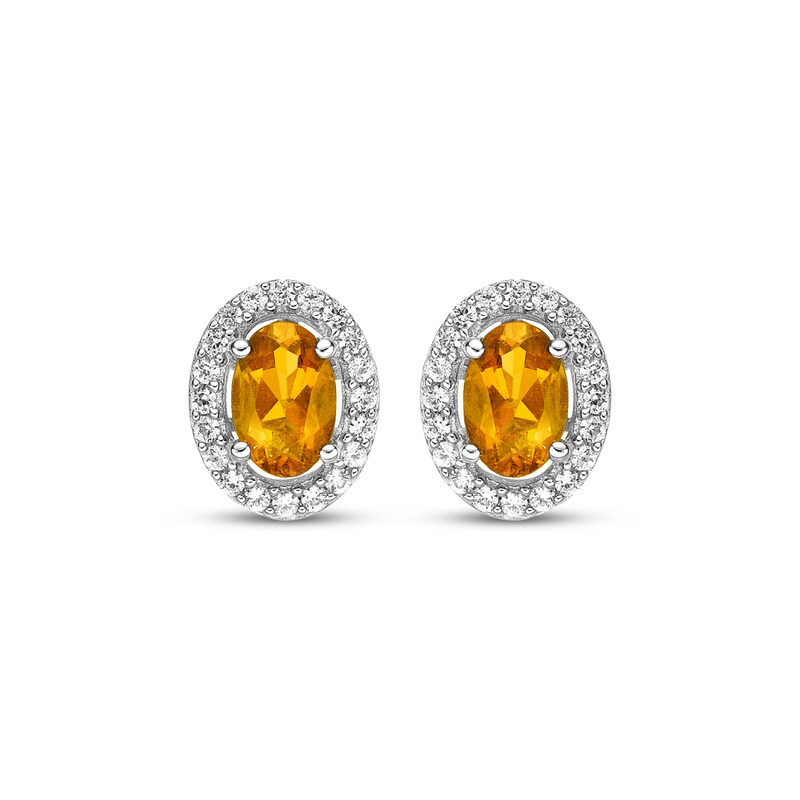 Main Image 2 of Oval-Cut Citrine & White Lab-Created Sapphire Halo Stud Earrings Sterling Silver