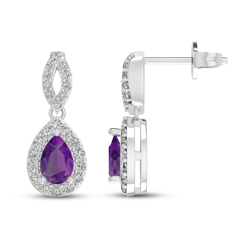 Amethyst & White Lab-Created Sapphire Dangle Earrings Sterling Silver