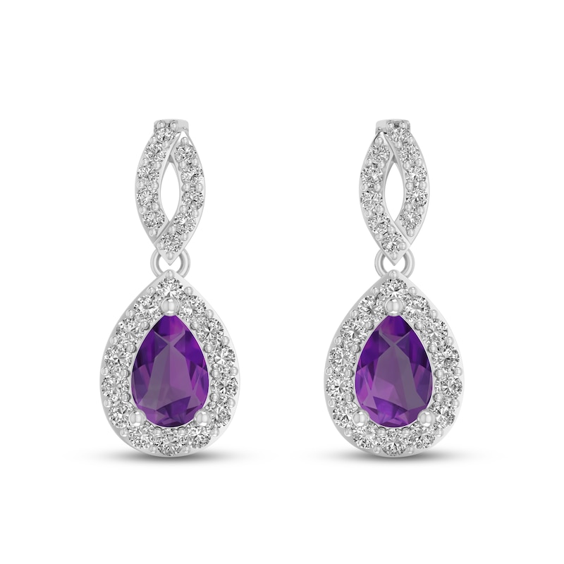 Main Image 2 of Amethyst & White Lab-Created Sapphire Dangle Earrings Sterling Silver