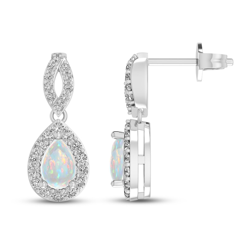 Main Image 1 of Lab-Created Opal & White Lab-Created Sapphire Dangle Earrings Sterling Silver