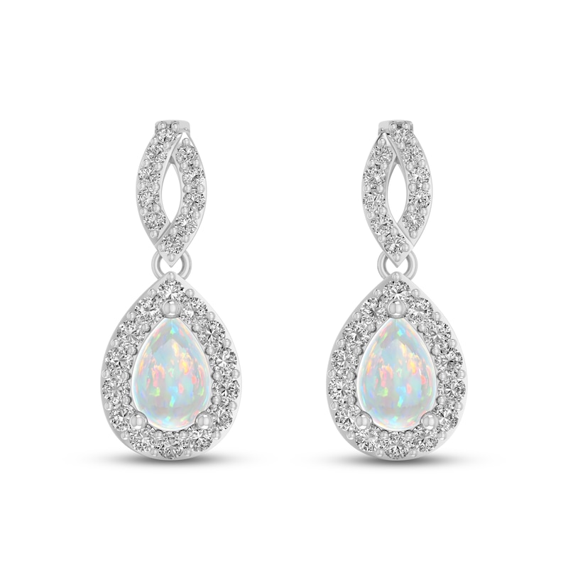 Main Image 2 of Lab-Created Opal & White Lab-Created Sapphire Dangle Earrings Sterling Silver