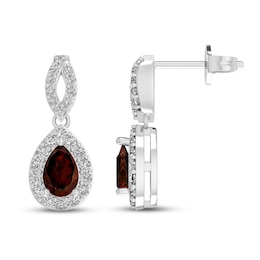Garnet & White Lab-Created Sapphire Dangle Earrings Sterling Silver