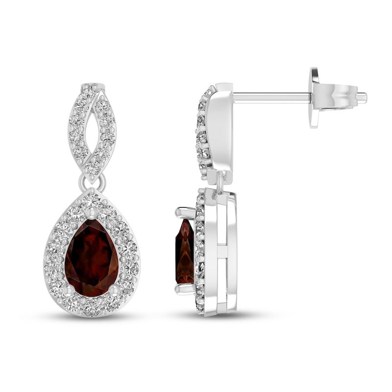 Main Image 1 of Garnet & White Lab-Created Sapphire Dangle Earrings Sterling Silver