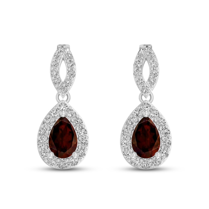 Main Image 2 of Garnet & White Lab-Created Sapphire Dangle Earrings Sterling Silver