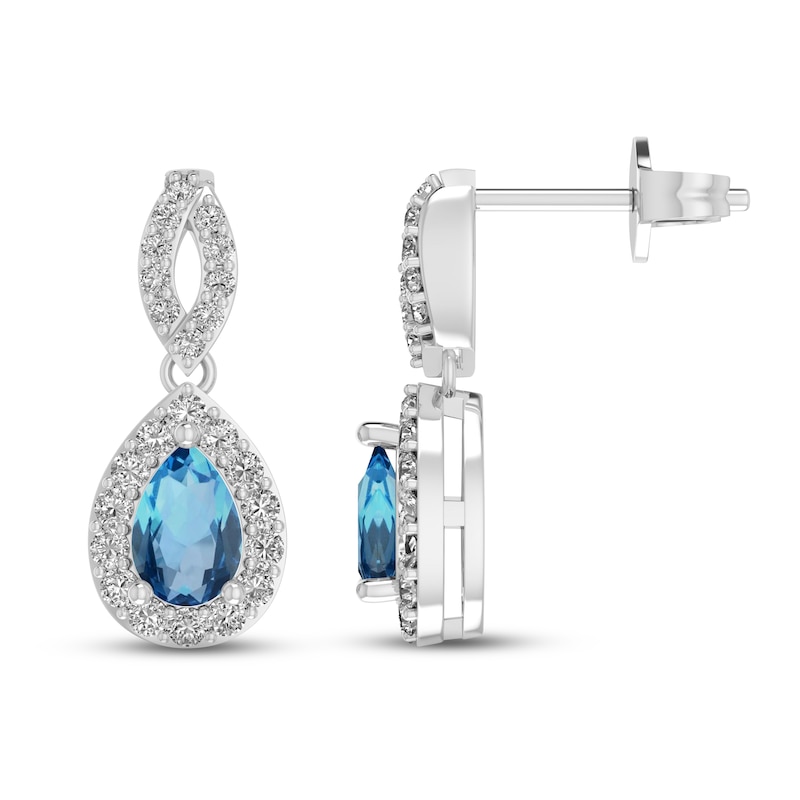 Main Image 1 of Swiss Blue Topaz & White Lab-Created Sapphire Dangle Earrings Sterling Silver