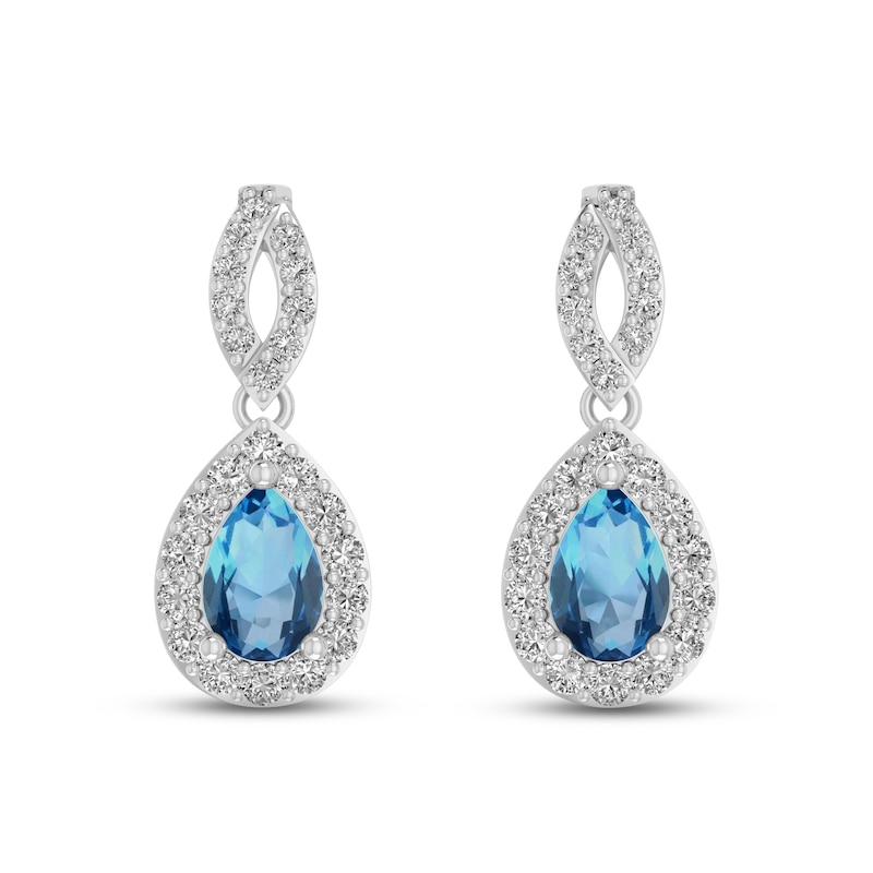 Main Image 2 of Swiss Blue Topaz & White Lab-Created Sapphire Dangle Earrings Sterling Silver