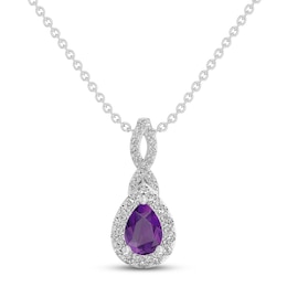 Amethyst & White Lab-Created Sapphire Necklace Sterling Silver 18"