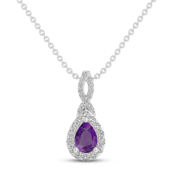 Amethyst & White Lab-Created Sapphire Necklace Sterling Silver 18"