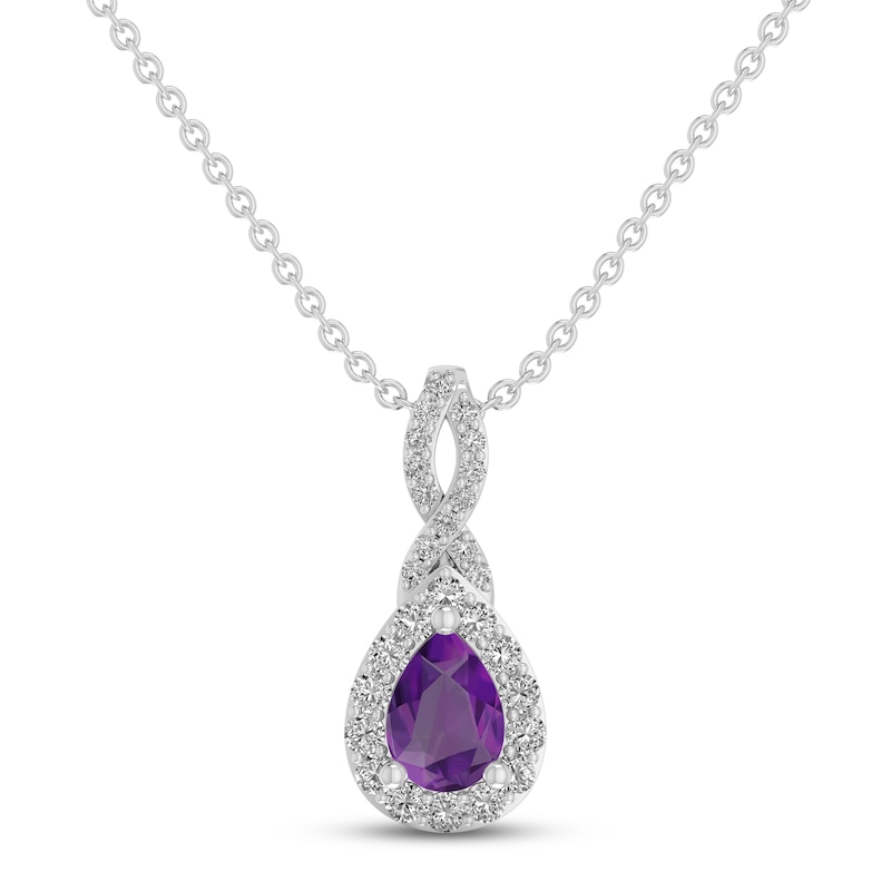 Main Image 1 of Amethyst & White Lab-Created Sapphire Necklace Sterling Silver 18&quot;