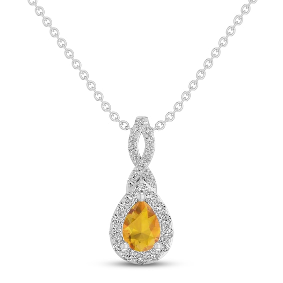 Citrine & White Lab-Created Sapphire Necklace Sterling Silver 18"