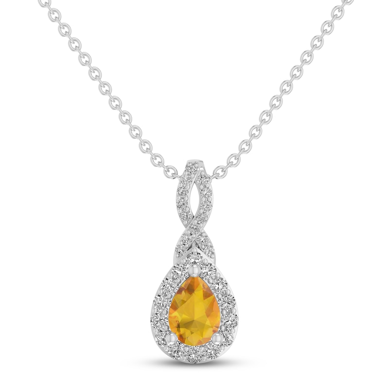 Citrine & White Lab-Created Sapphire Necklace Sterling Silver 18"