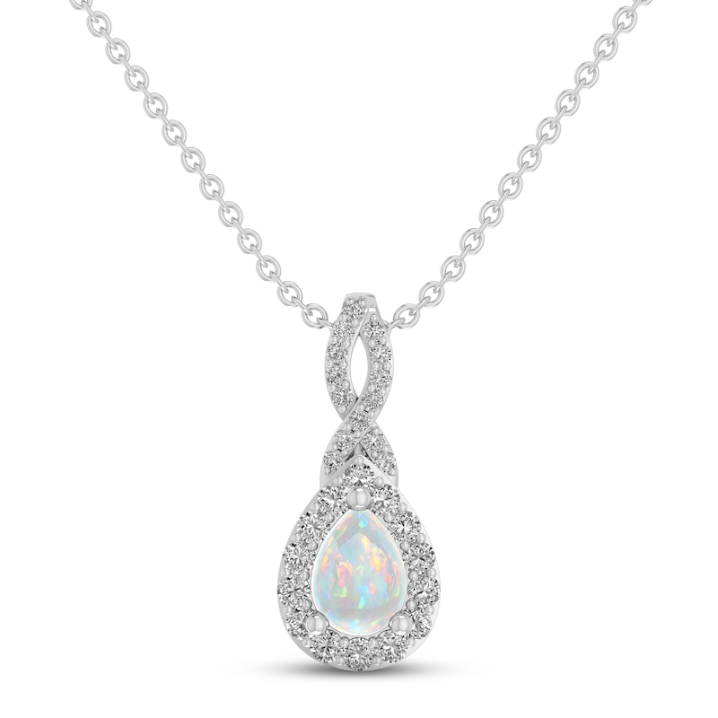 Lab-Created Opal & White Lab-Created Sapphire Necklace Sterling Silver ...