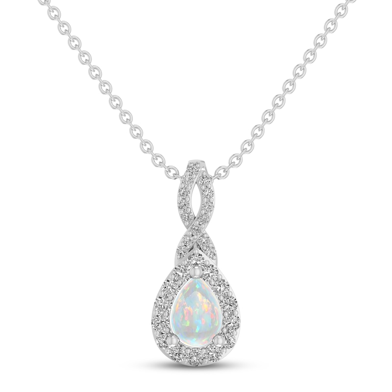 Main Image 1 of Lab-Created Opal & White Lab-Created Sapphire Necklace Sterling Silver 18&quot;