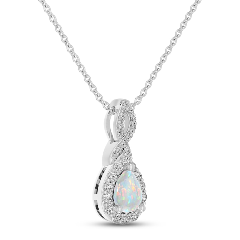 Main Image 2 of Lab-Created Opal & White Lab-Created Sapphire Necklace Sterling Silver 18&quot;