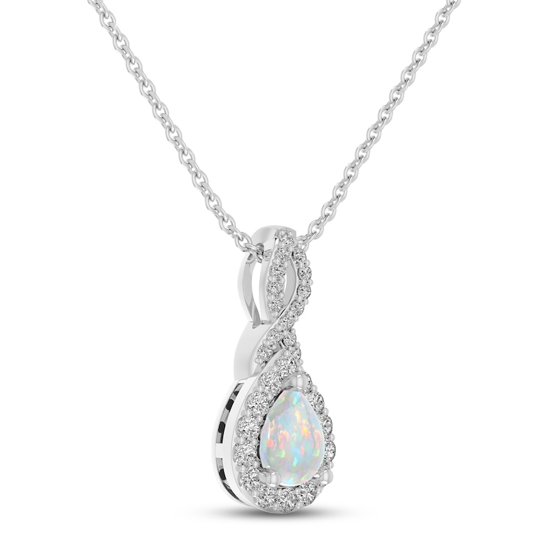 Lab-Created Opal & White Lab-Created Sapphire Necklace Sterling Silver ...