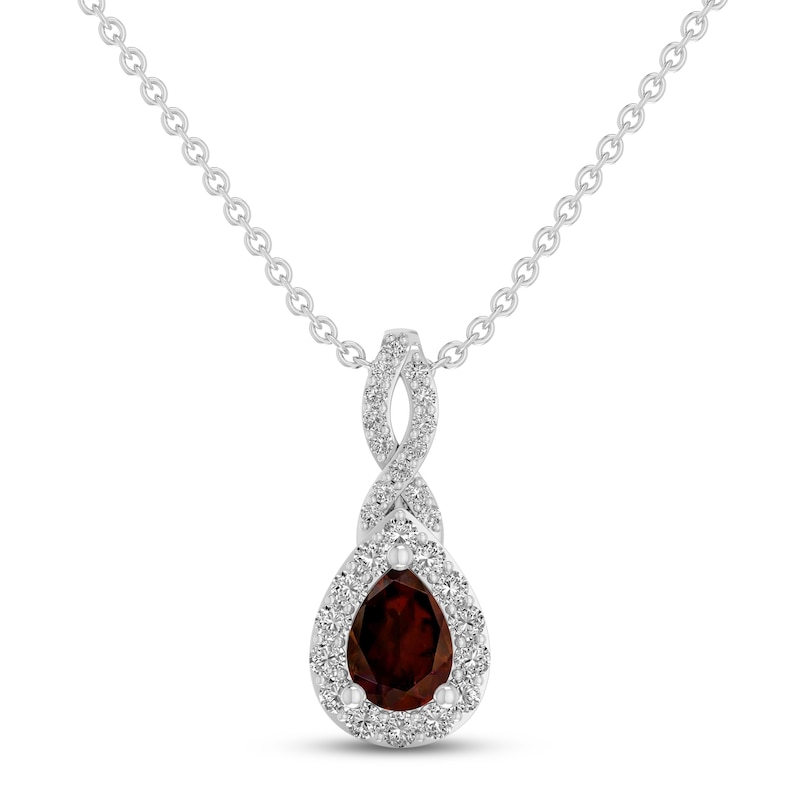 Garnet & White Lab-Created Sapphire Necklace Sterling Silver 18"