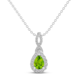 Peridot & White Lab-Created Sapphire Necklace Sterling Silver 18"