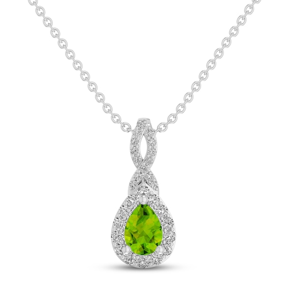 Peridot & White Lab-Created Sapphire Necklace Sterling Silver 18"