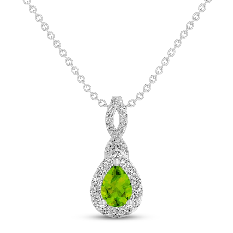 Main Image 1 of Peridot & White Lab-Created Sapphire Necklace Sterling Silver 18&quot;