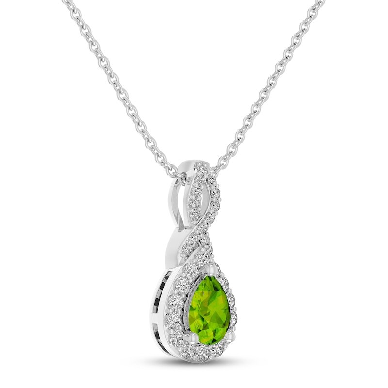 Main Image 2 of Peridot & White Lab-Created Sapphire Necklace Sterling Silver 18&quot;