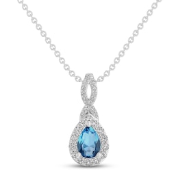 Swiss Blue Topaz & White Lab-Created Sapphire Necklace Sterling Silver 18&quot;