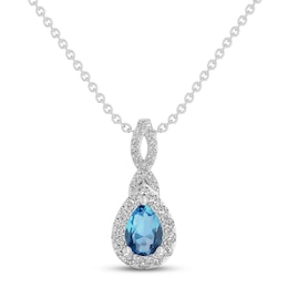 Swiss Blue Topaz & White Lab-Created Sapphire Necklace Sterling Silver 18"