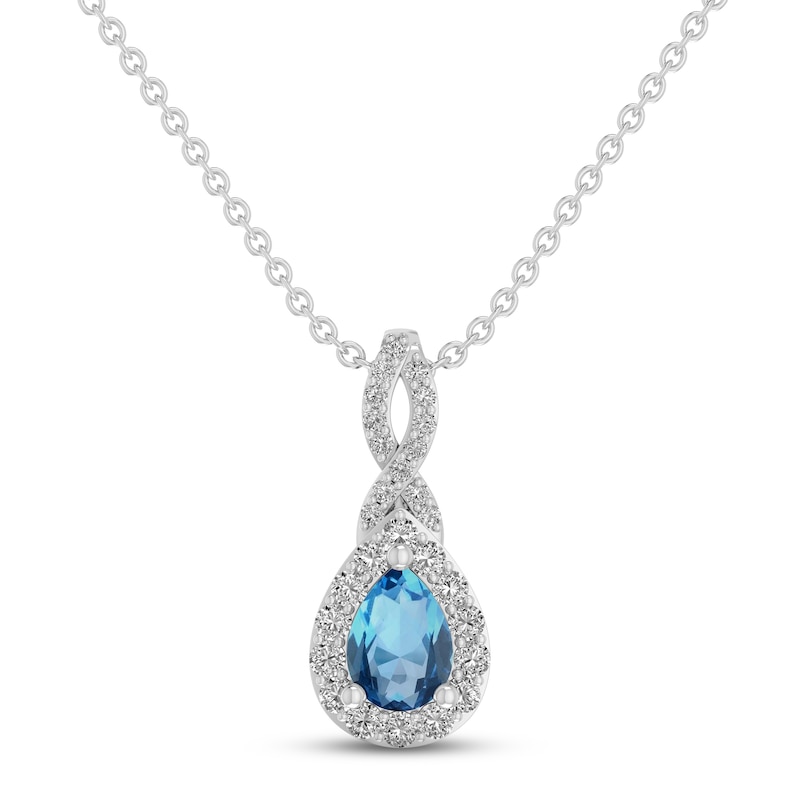 Swiss Blue Topaz & White Lab-Created Sapphire Necklace Sterling Silver 18"