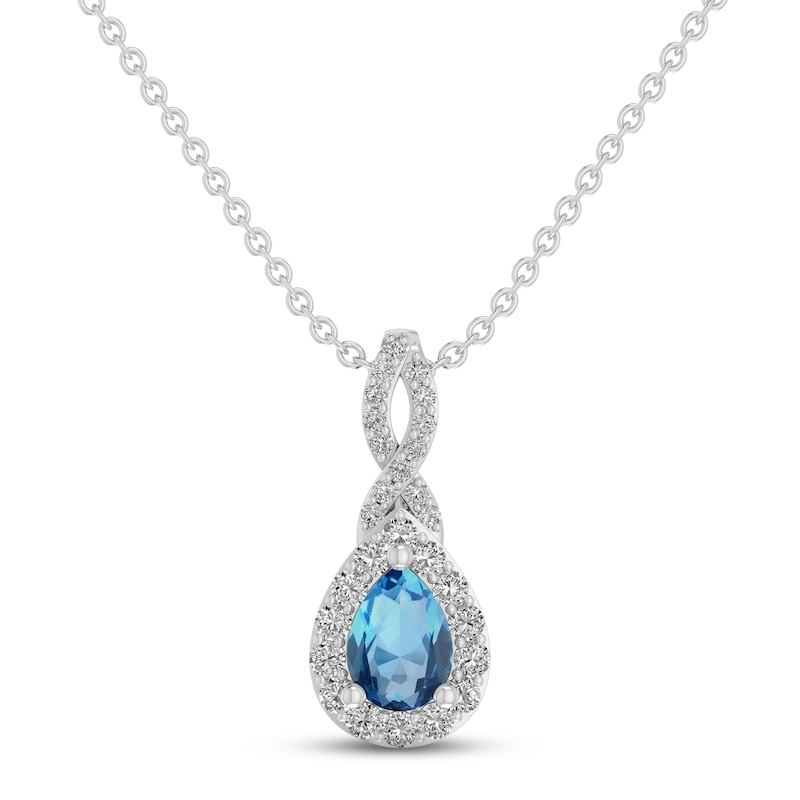 Main Image 1 of Swiss Blue Topaz & White Lab-Created Sapphire Necklace Sterling Silver 18&quot;