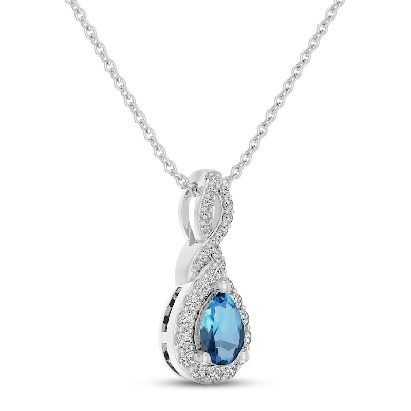 Main Image 2 of Swiss Blue Topaz & White Lab-Created Sapphire Necklace Sterling Silver 18&quot;