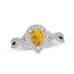 Citrine & White Lab-Created Sapphire Ring Sterling Silver