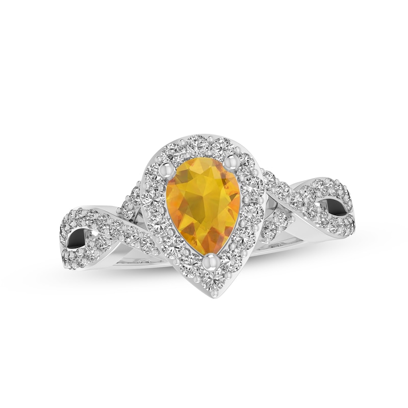 Citrine & White Lab-Created Sapphire Ring Sterling Silver