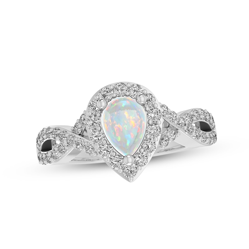 Main Image 1 of Lab-Created Opal & White Lab-Created Sapphire Ring Sterling Silver