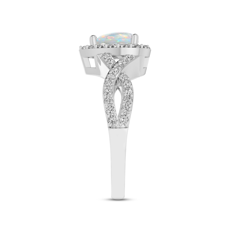 Main Image 2 of Lab-Created Opal & White Lab-Created Sapphire Ring Sterling Silver