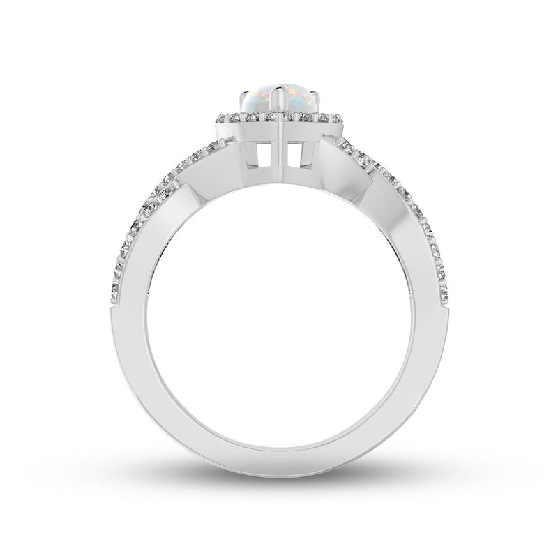 Main Image 3 of Lab-Created Opal & White Lab-Created Sapphire Ring Sterling Silver