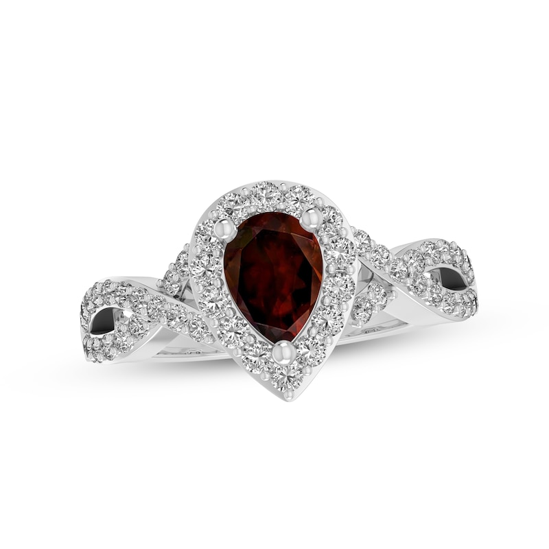 Main Image 1 of Garnet & White Lab-Created Sapphire Ring Sterling Silver
